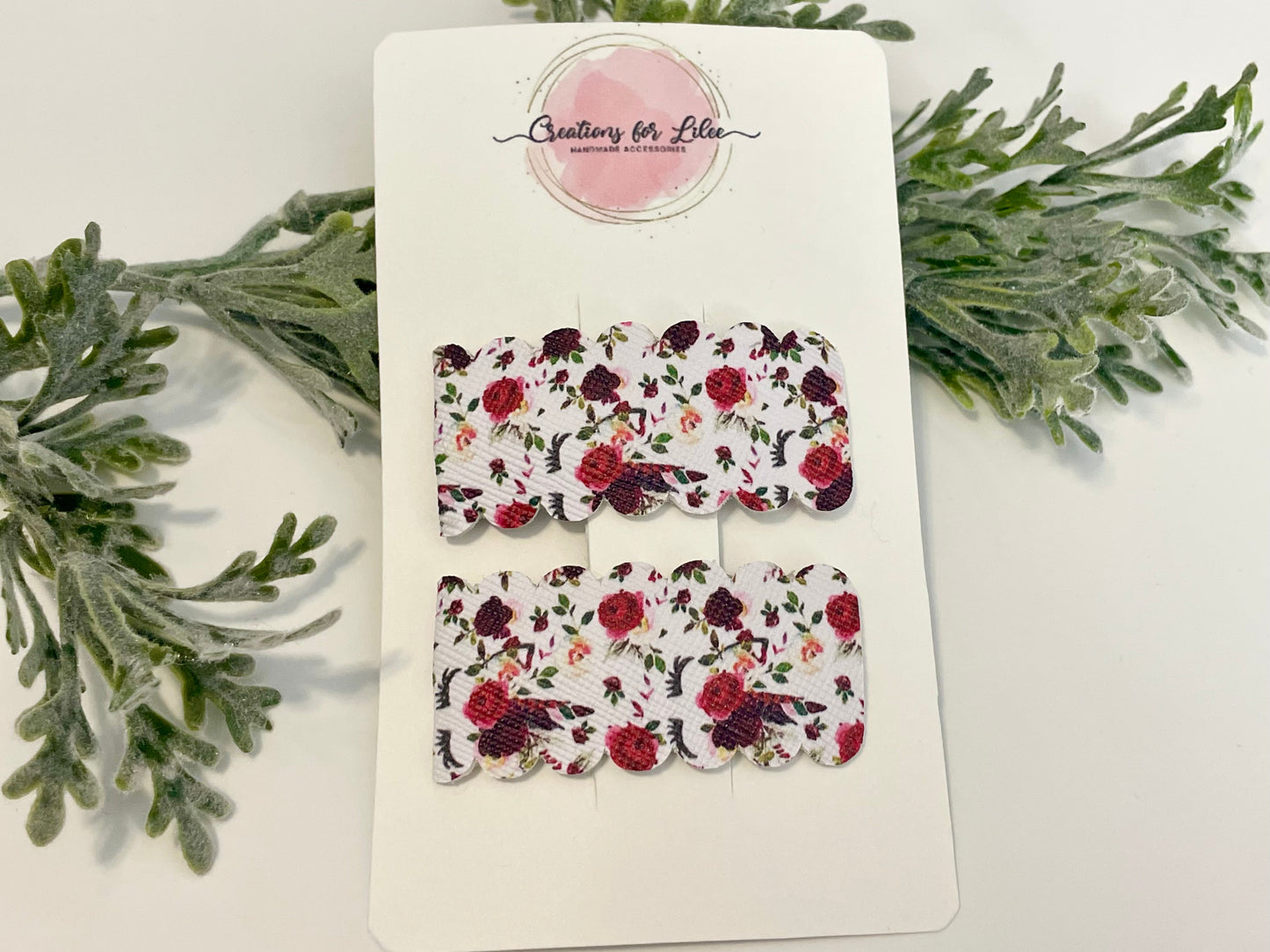 Leatherette Snap Clips - 2-Pack Red Florals & Unicorns