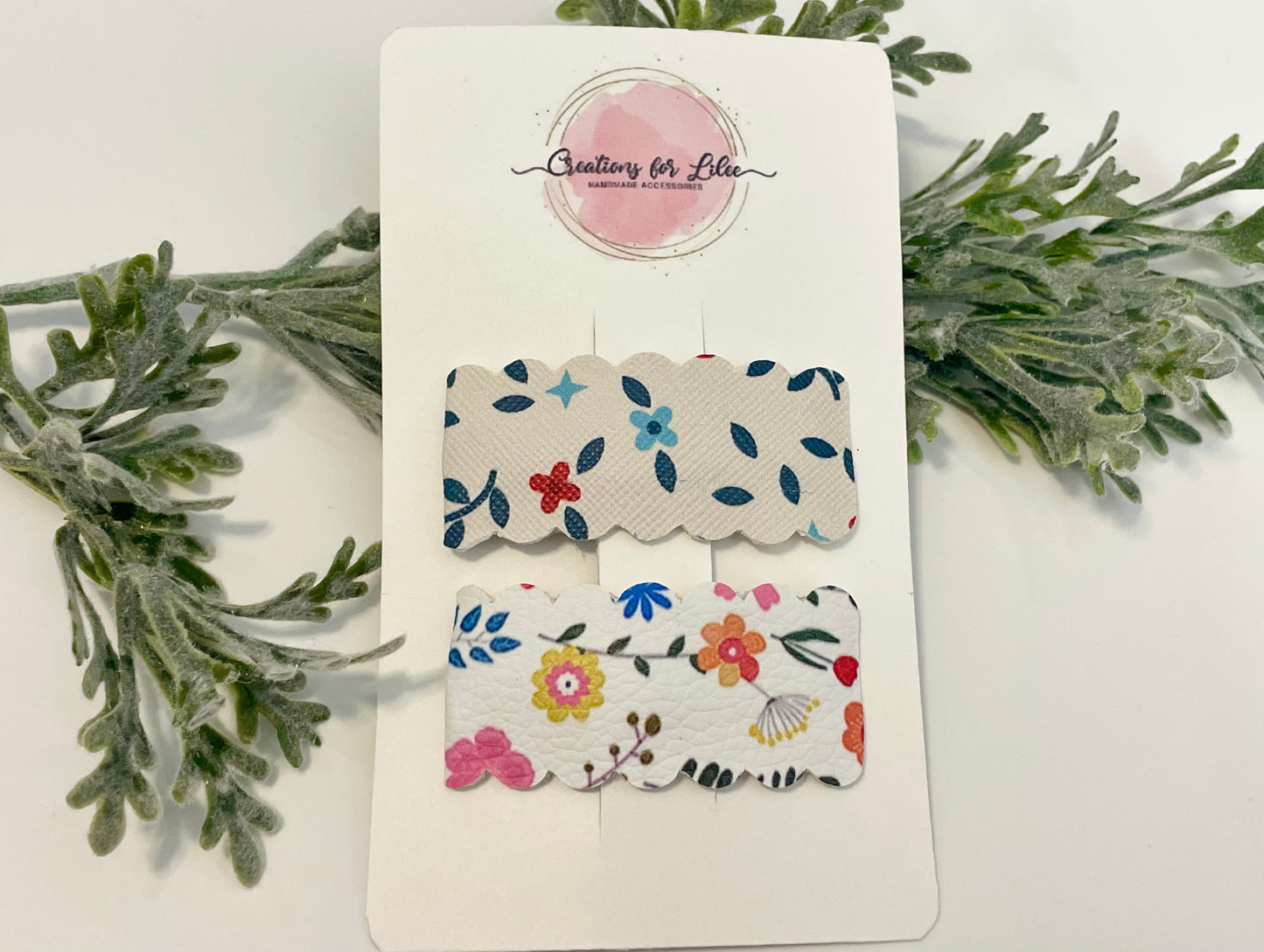 Leatherette Snap Clips- 2-Pack Floral