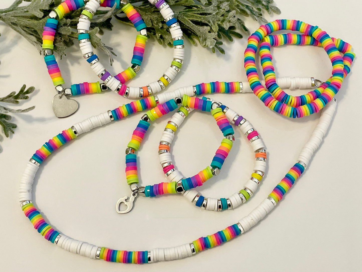 Heishi Necklace - White & Brights