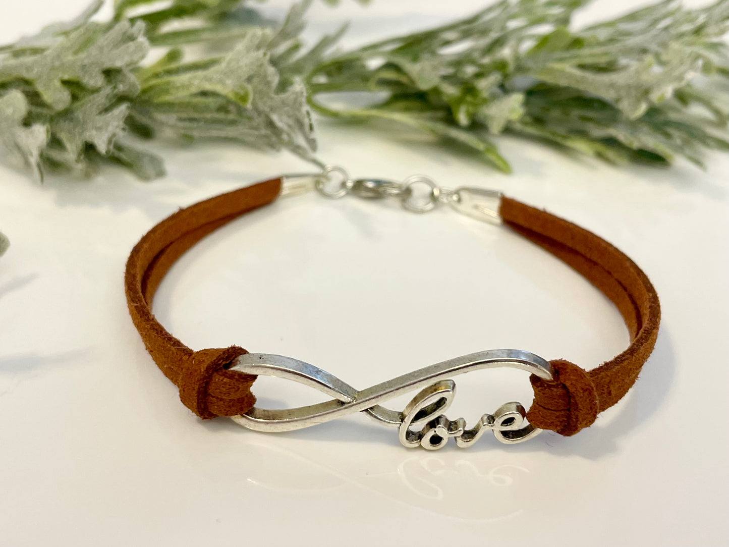 Faux Suede Eternal Love Bracelet - Silver & Brown