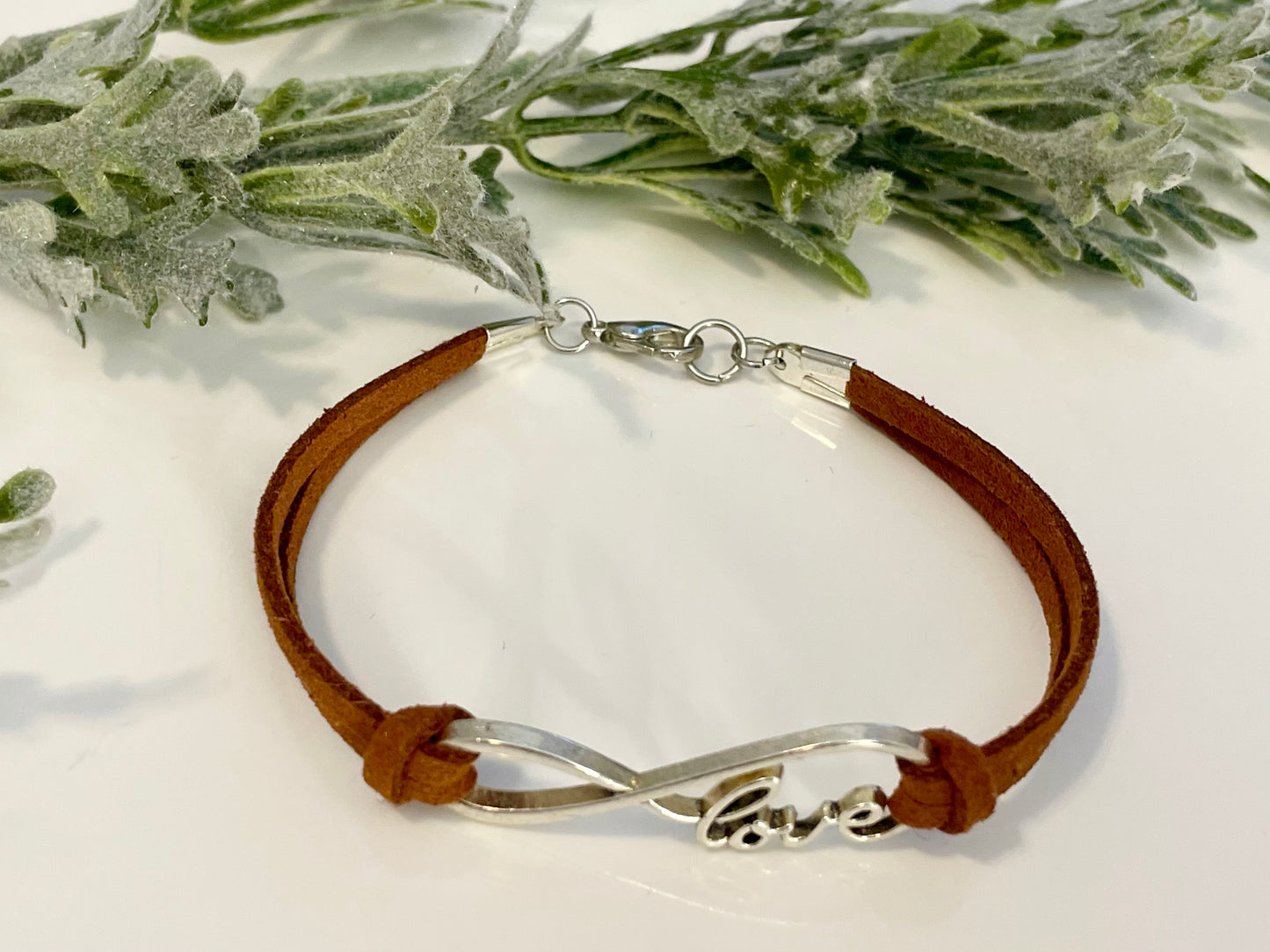 Faux Suede Eternal Love Bracelet - Silver & Brown