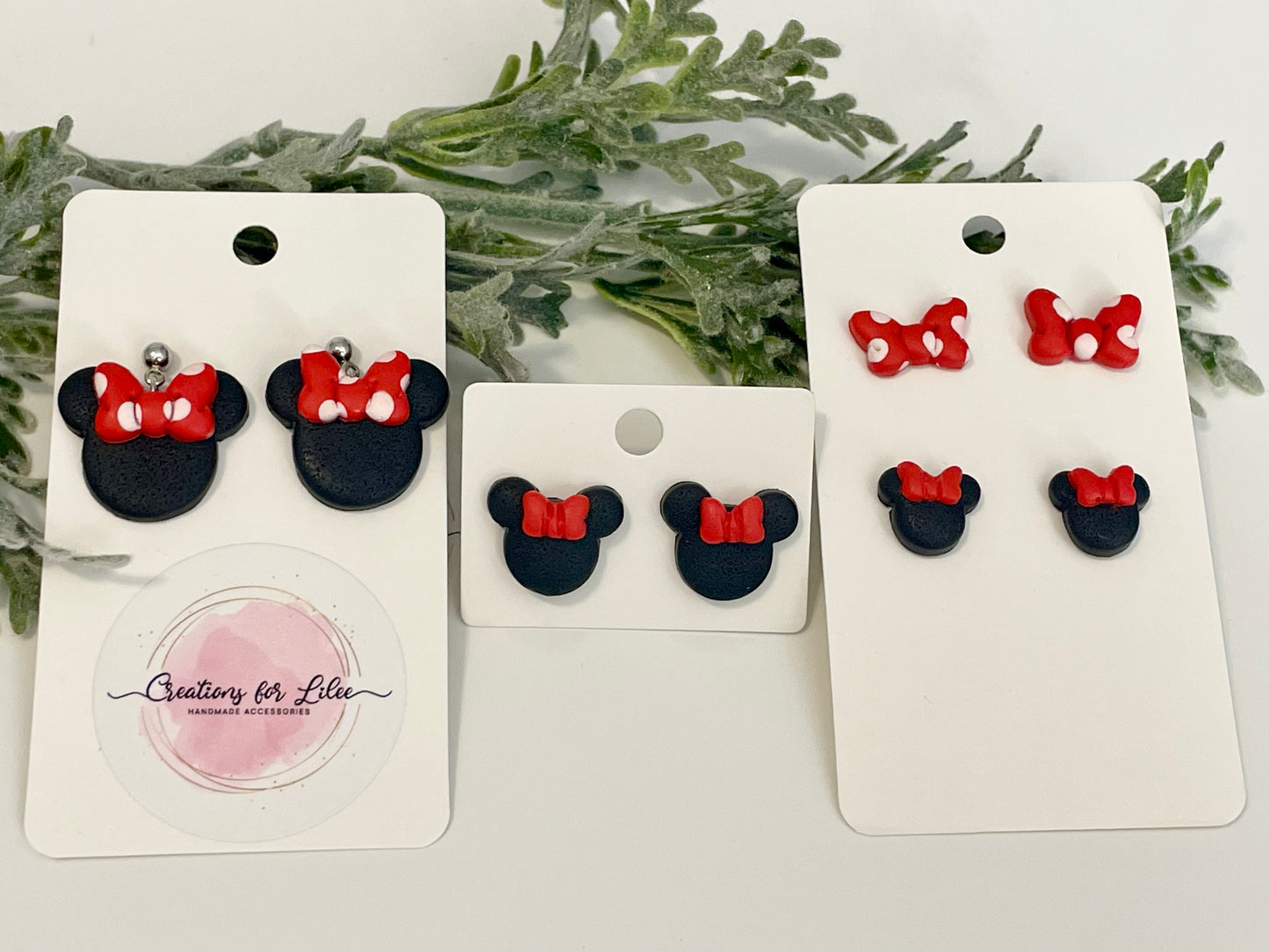 Clay Stud Earrings - Minnie Mouse