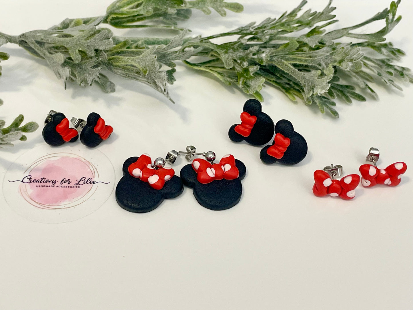 Clay Stud Earrings - Minnie Mouse