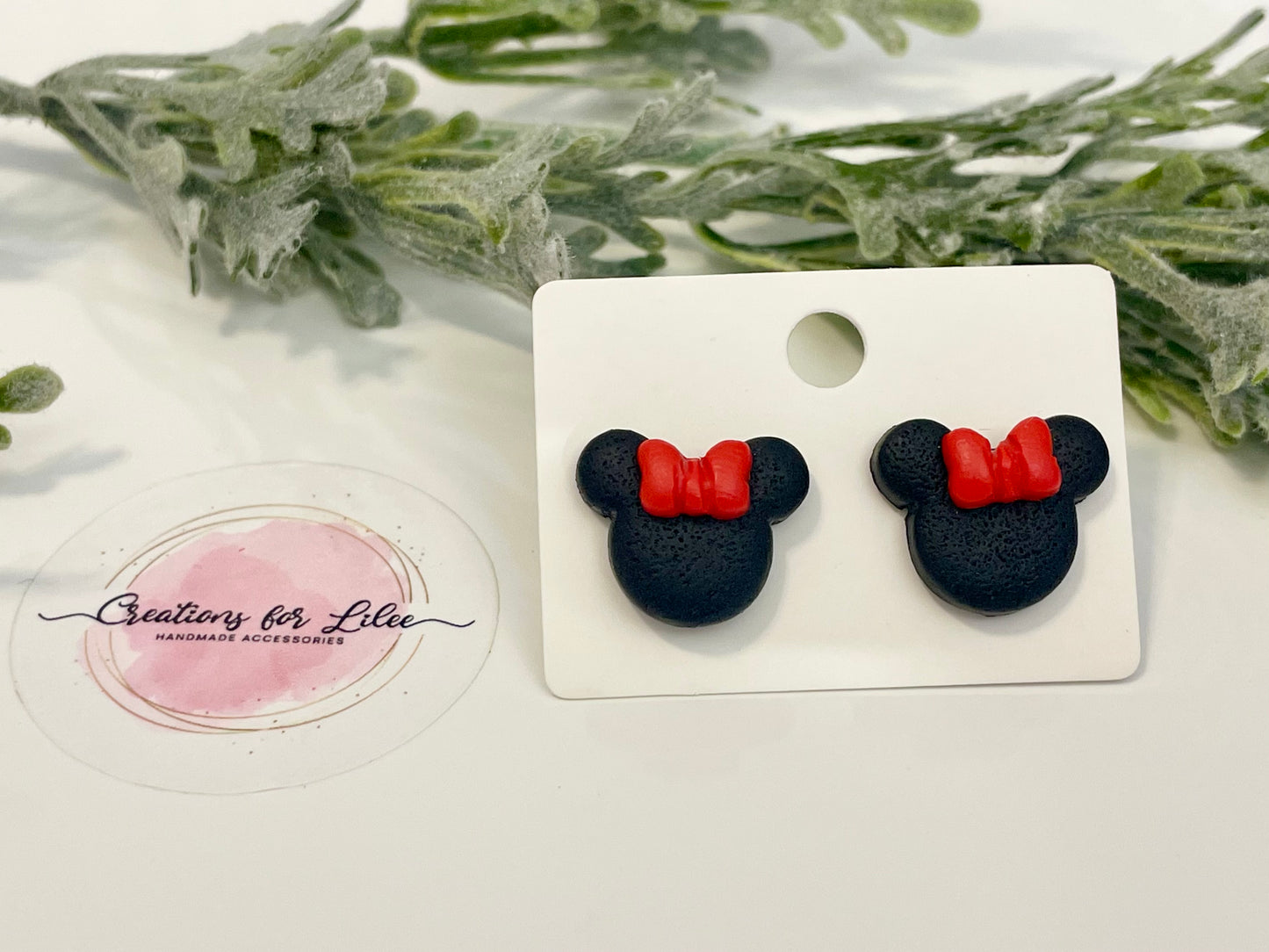 Clay Stud Earrings - Minnie Mouse