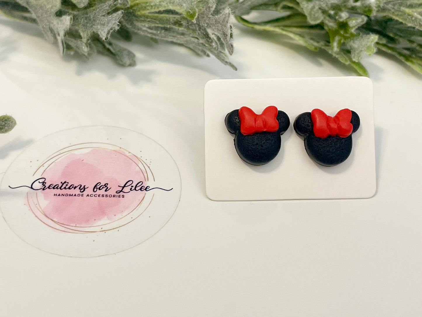 Clay Stud Earrings - Minnie Mouse