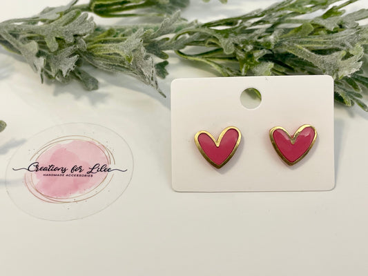 Clay Stud Earrings - Gold Trimmed Hearts