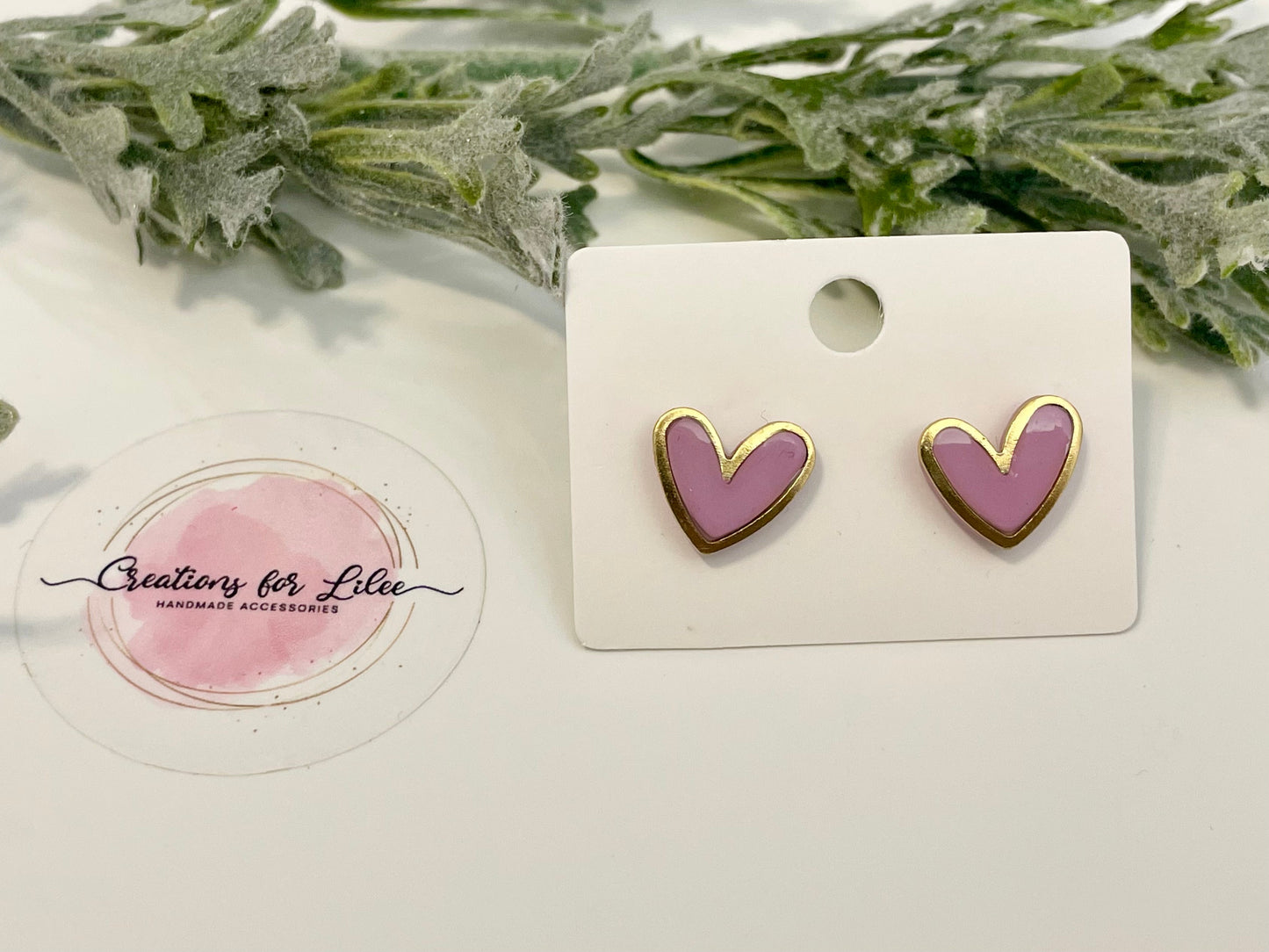 Clay Stud Earrings - Gold Trimmed Hearts