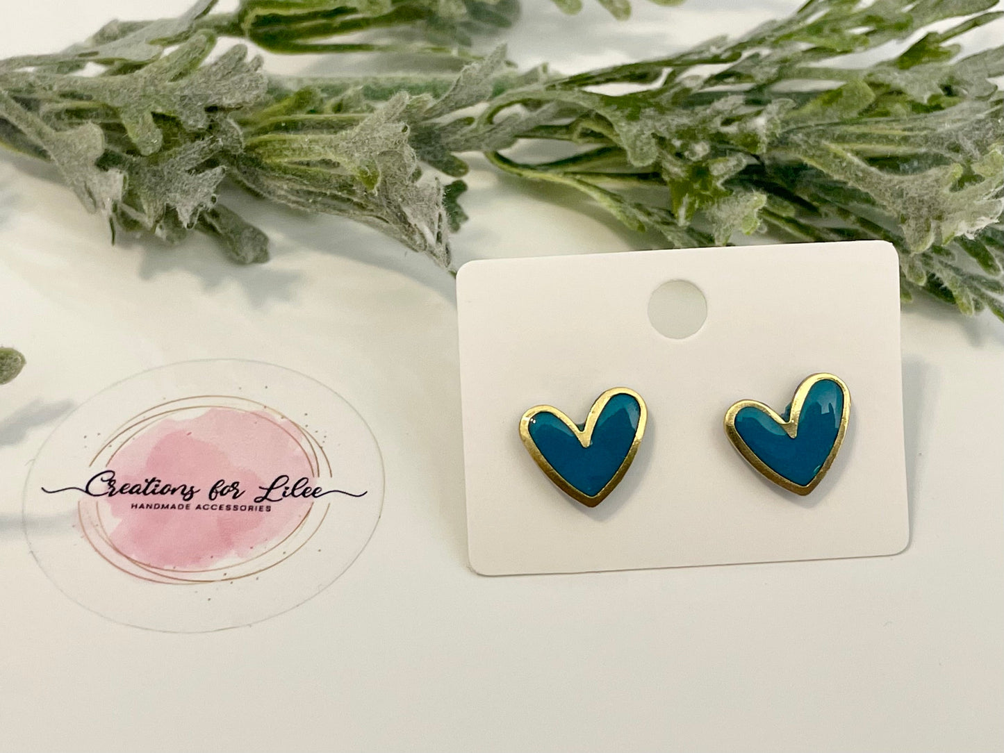 Clay Stud Earrings - Gold Trimmed Hearts