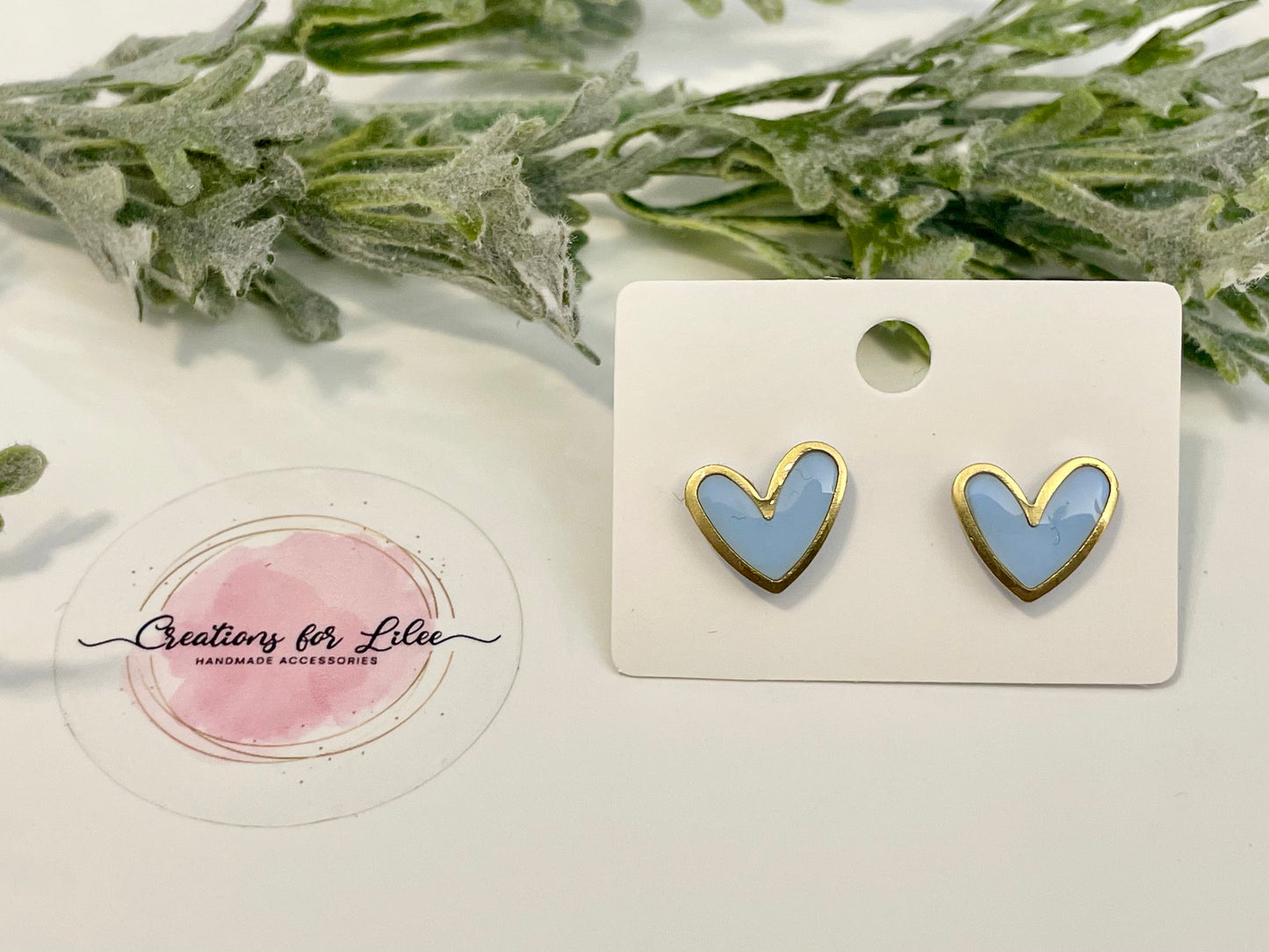 Clay Stud Earrings - Gold Trimmed Hearts