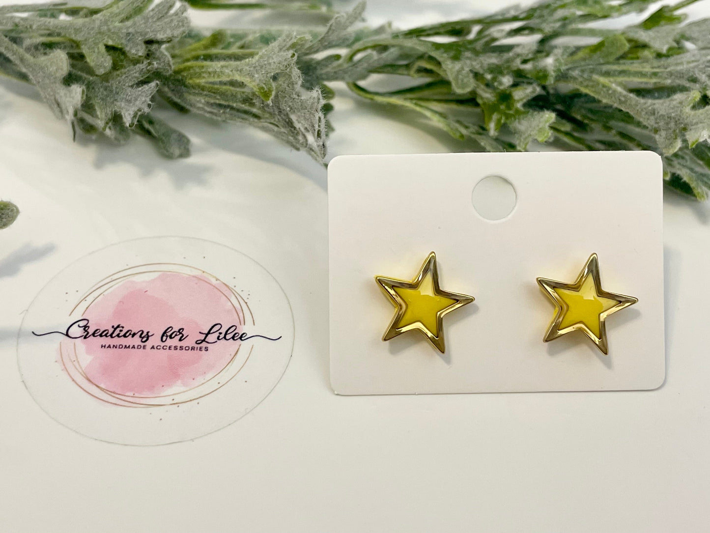 Clay Stud Earrings - Gold Trimmed Stars