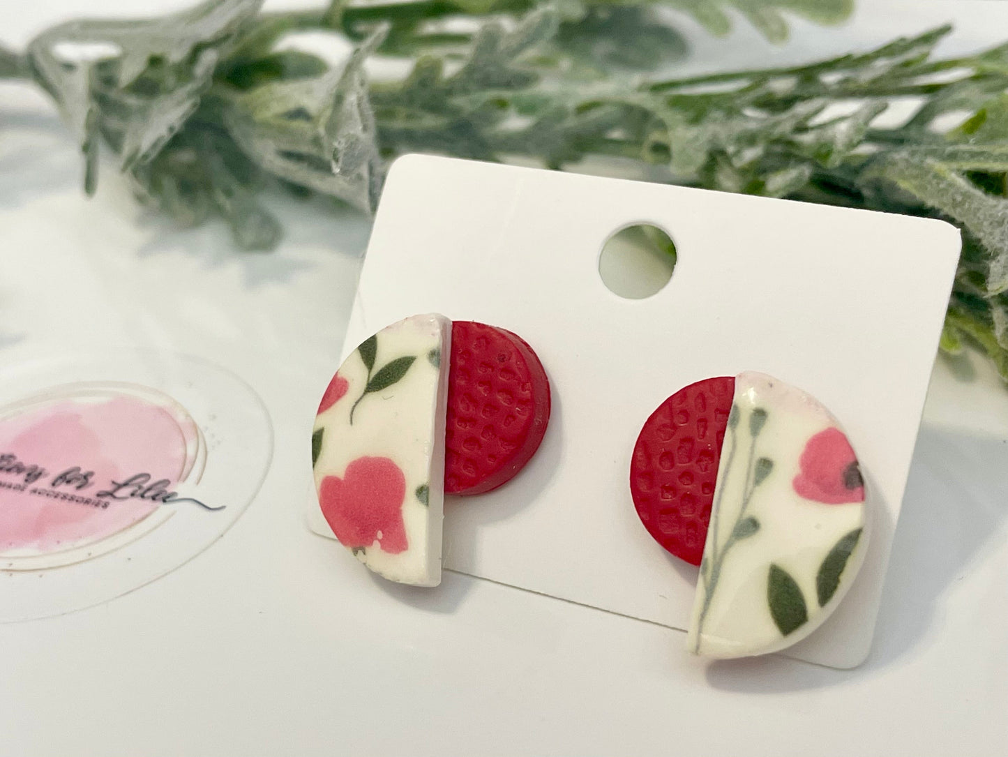 Clay Stud Earrings - Poppies