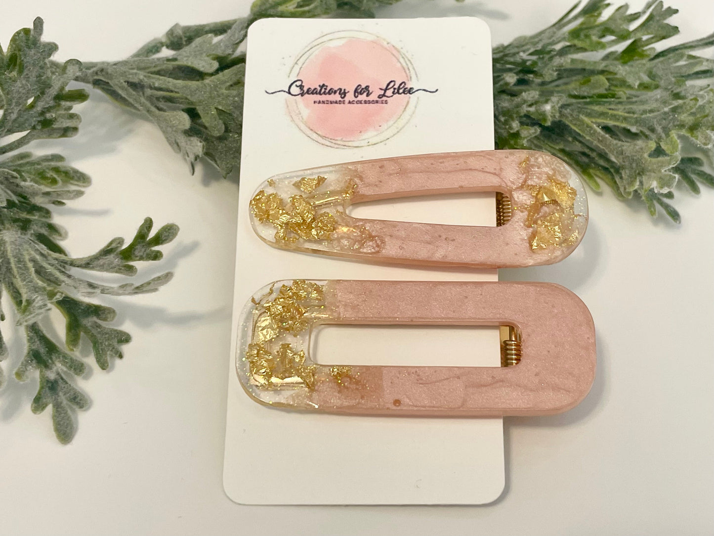 Resin Hair Clips - Pink, Gold & Glitter