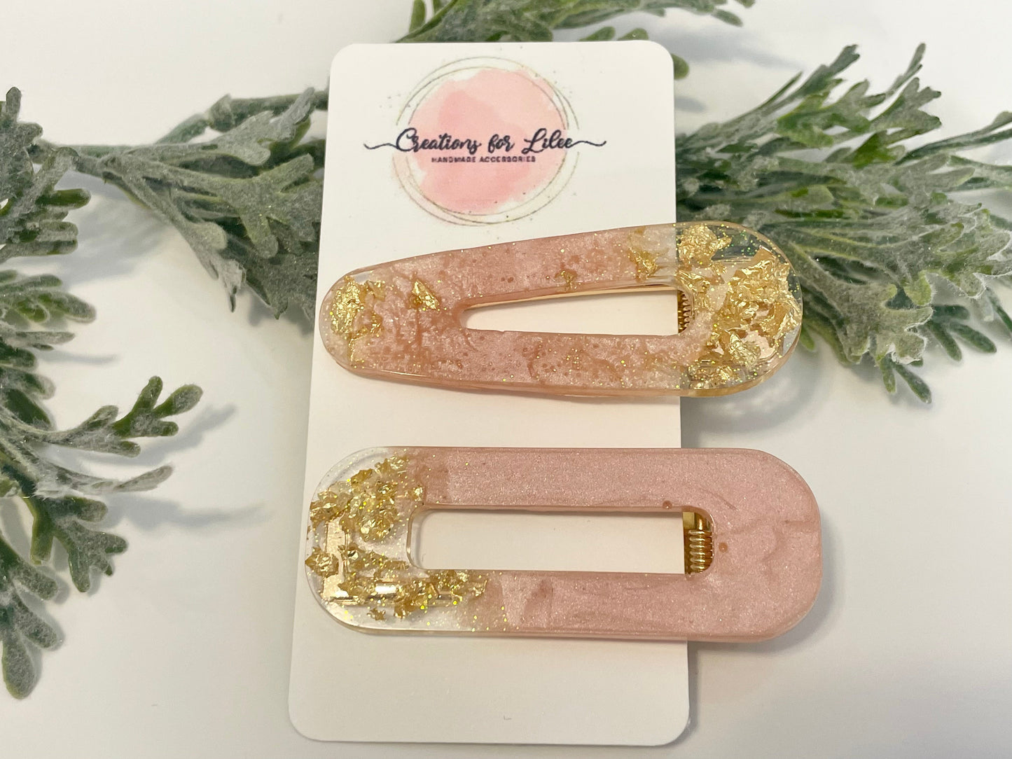 Resin Hair Clips - Pink, Gold & Glitter