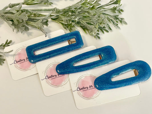 Resin Hair Clips - Blue Glitter