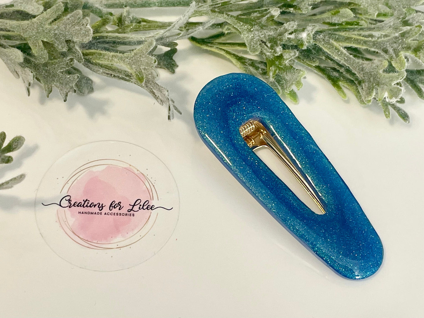 Resin Hair Clips - Blue Glitter