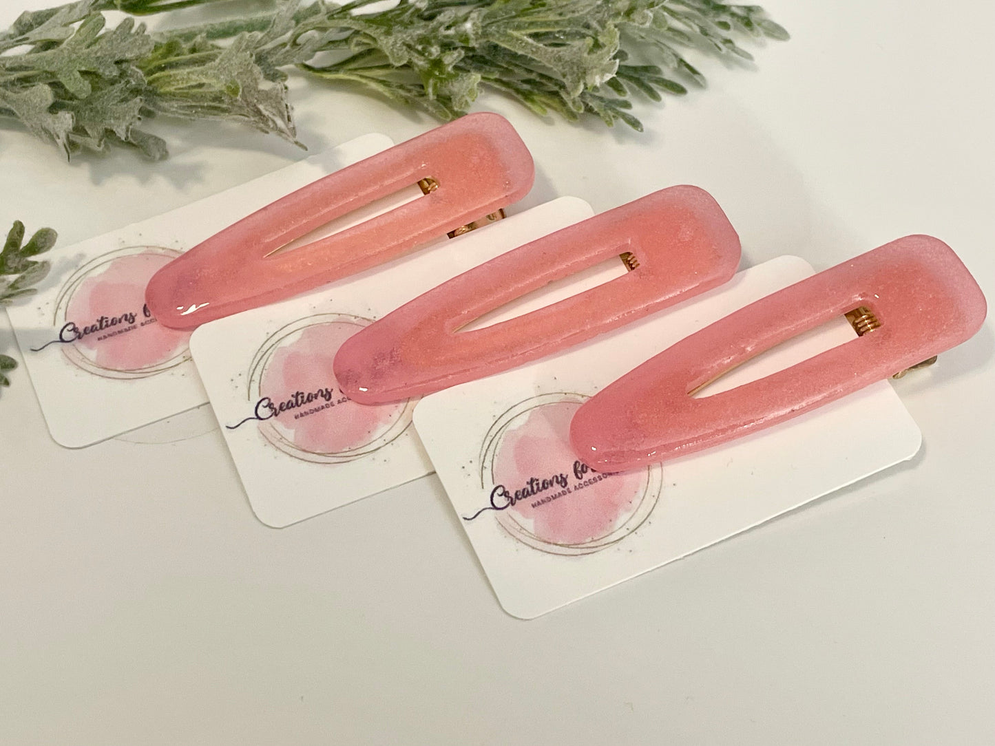 Resin Hair Clips - Pink Glitter