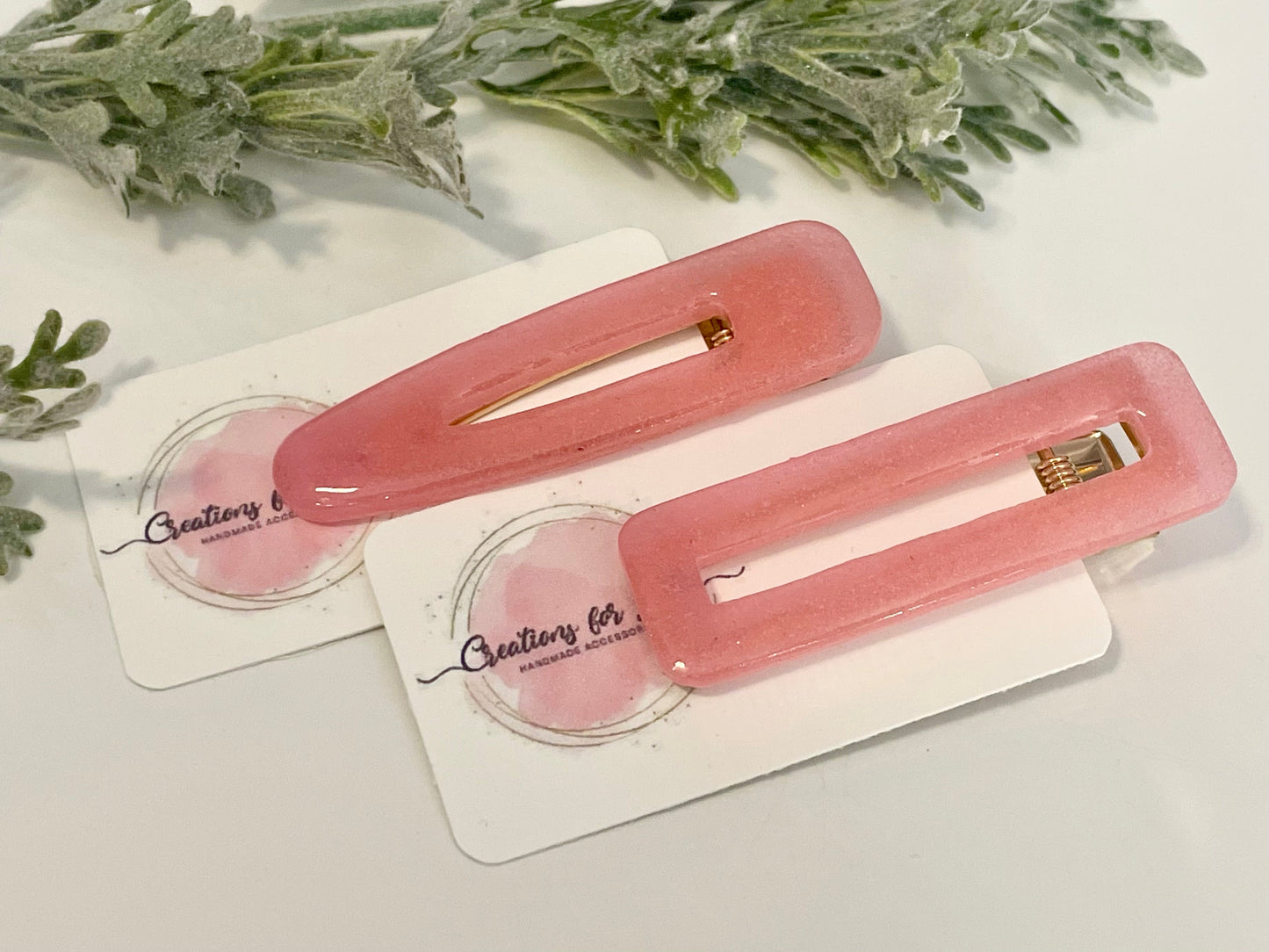 Resin Hair Clips - Pink Glitter