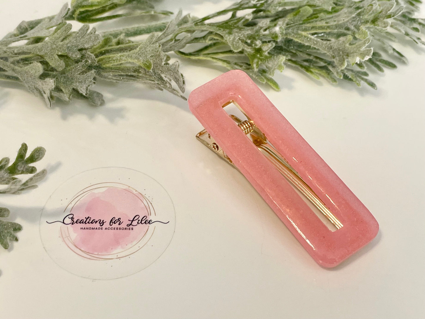 Resin Hair Clips - Pink Glitter