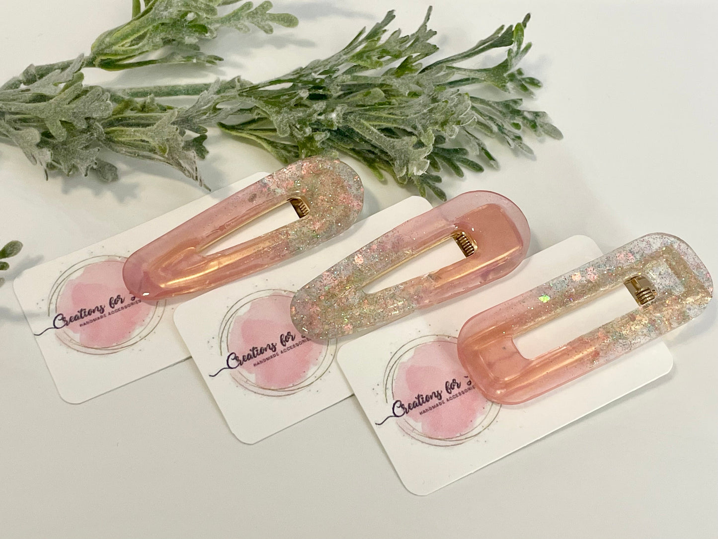 Resin Hair Clips - Pink & Chunky Glitter