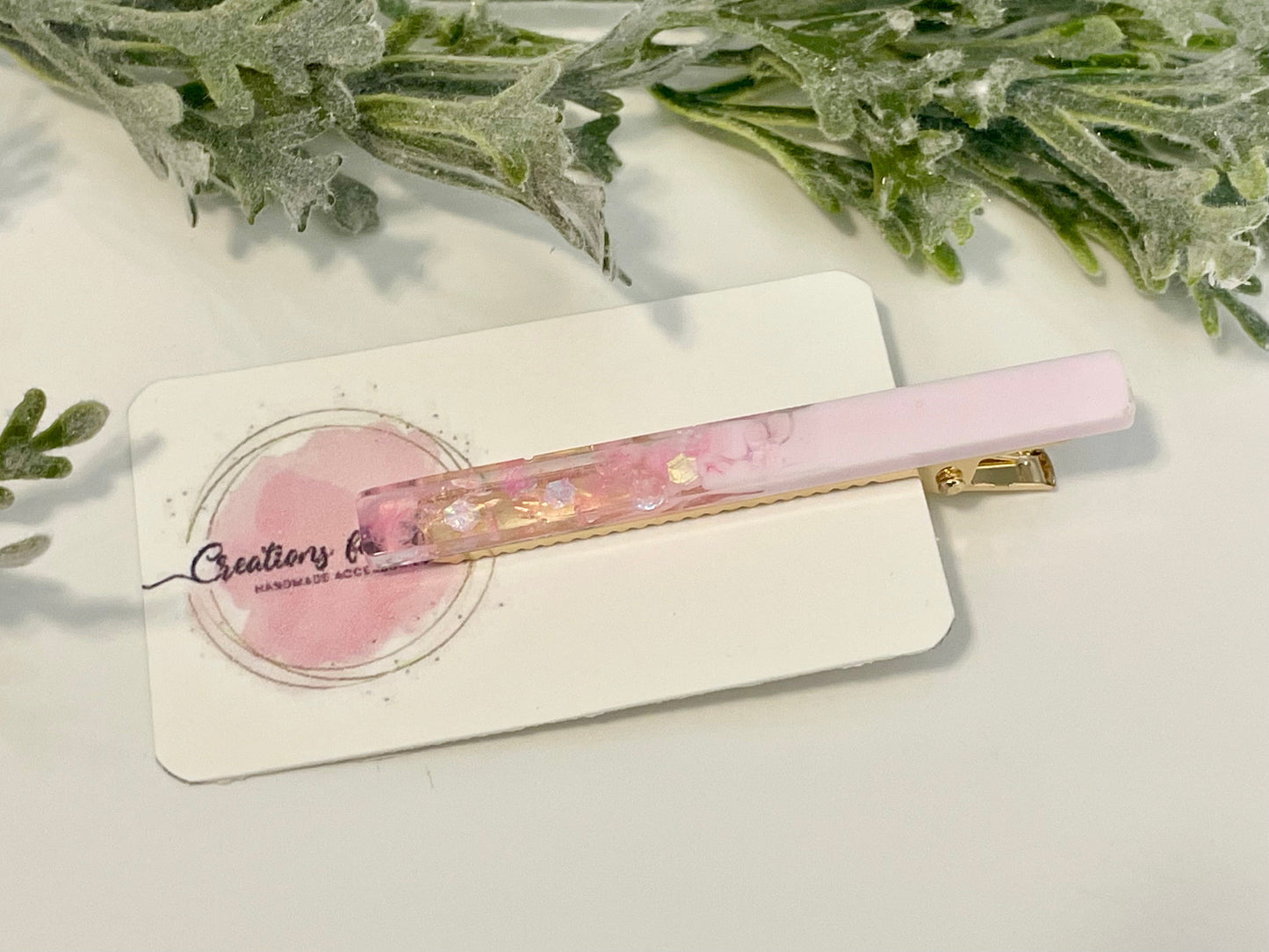 Resin Hair Clips - Pastel Pink & Glitter