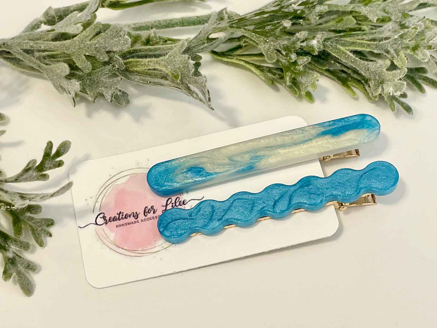 Resin Hair Clips - Sky Blue