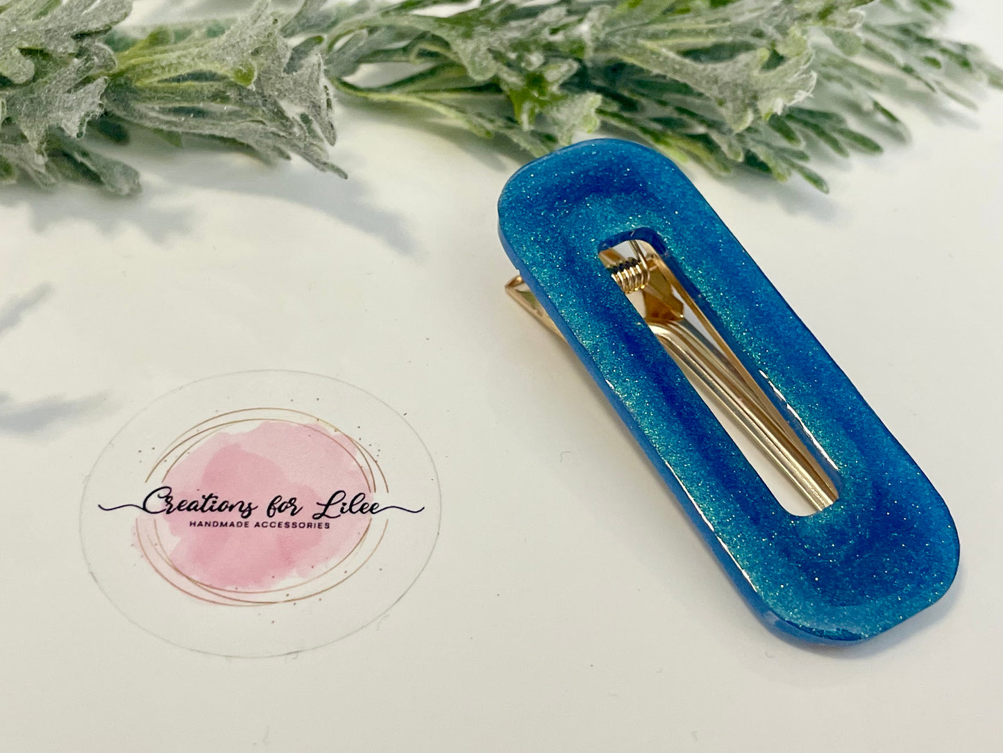 Resin Hair Clips - Blue Glitter