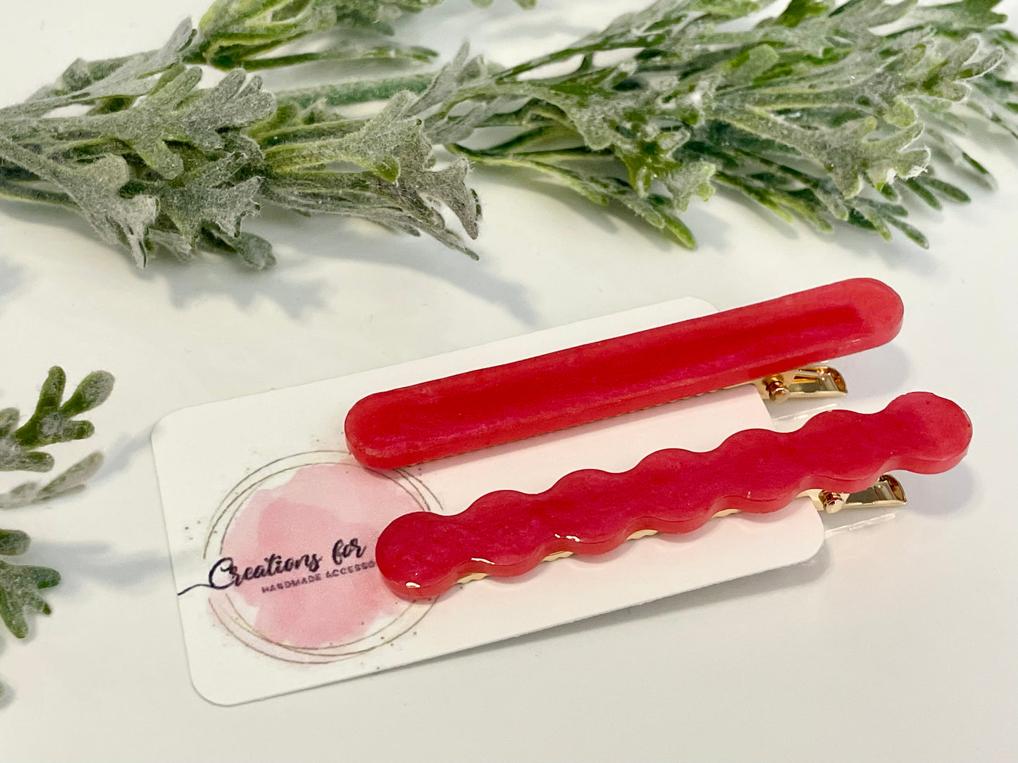 Resin Hair Clips - Shiny Red