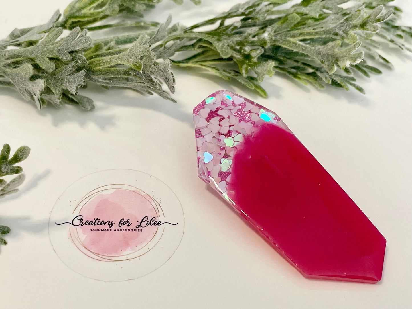 Resin Hair Clips - Pinkish Red w/ Stars & Hearts