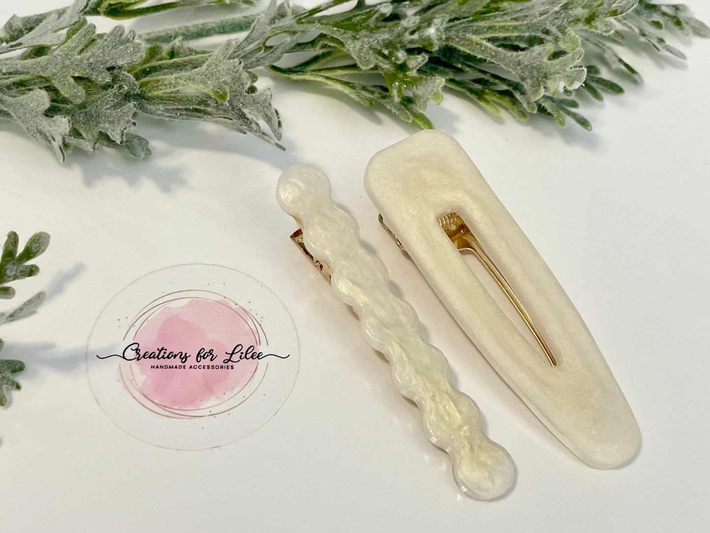 Resin Hair Clips - Pearl White