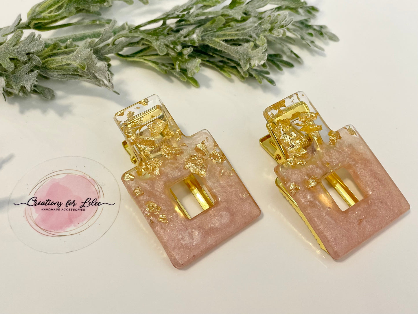 Resin Hair Clips - Square Pink