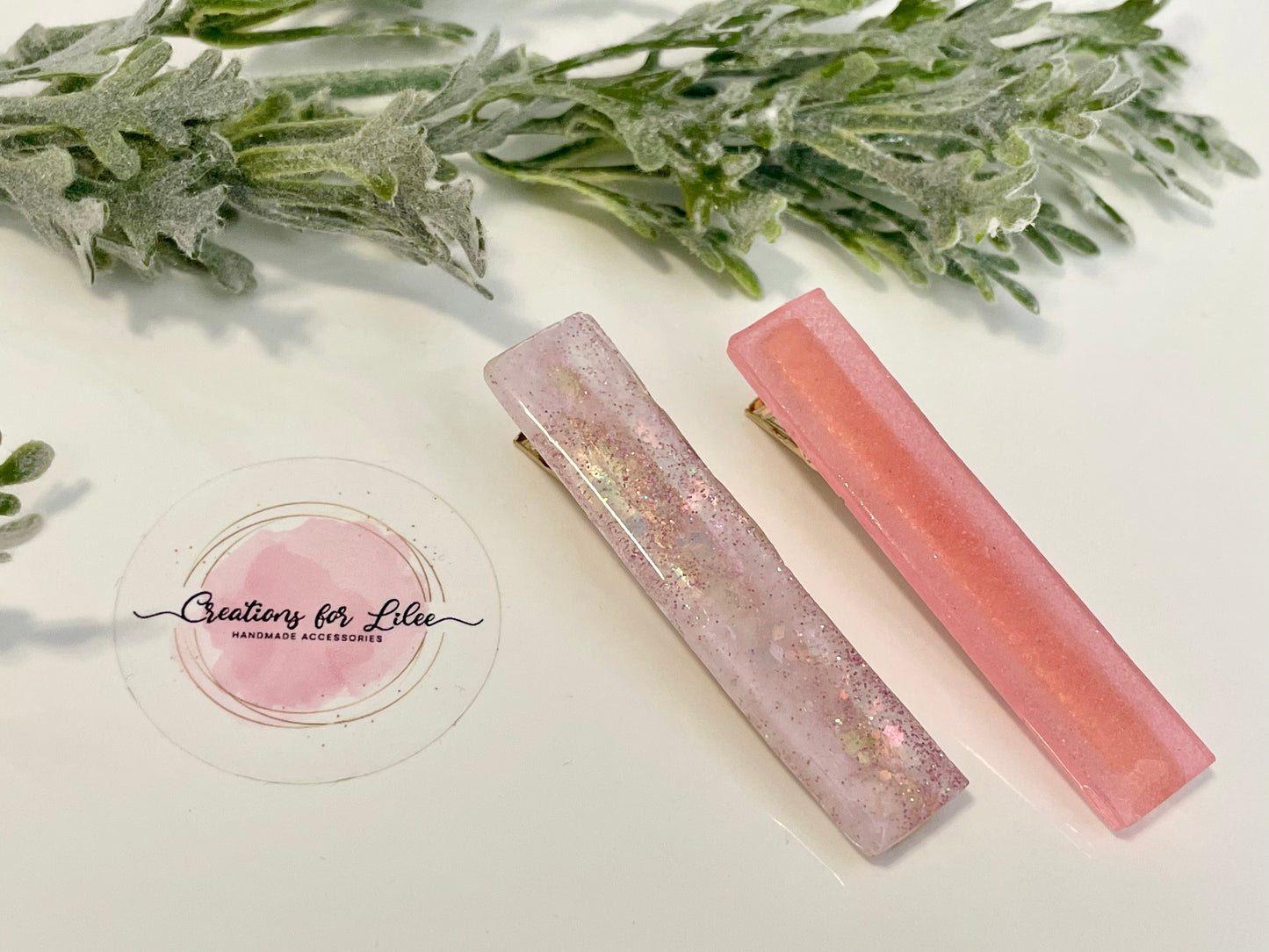 Resin Hair Clips - Pink & Chunky Glitter