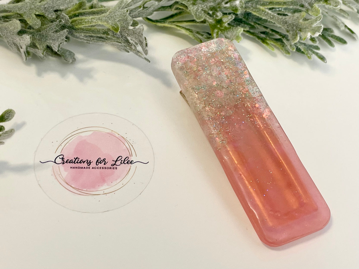 Resin Hair Clips - Pink & Chunky Glitter