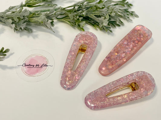 Resin Hair Clips - Pink Chunky Glitter