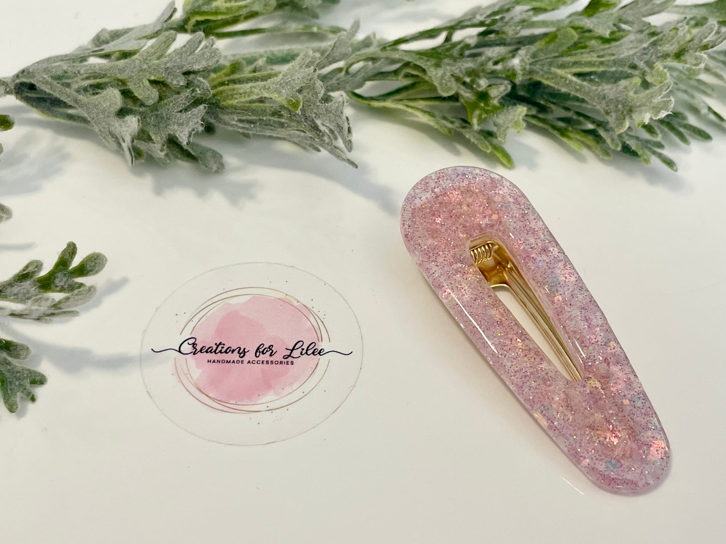 Resin Hair Clips - Pink Chunky Glitter