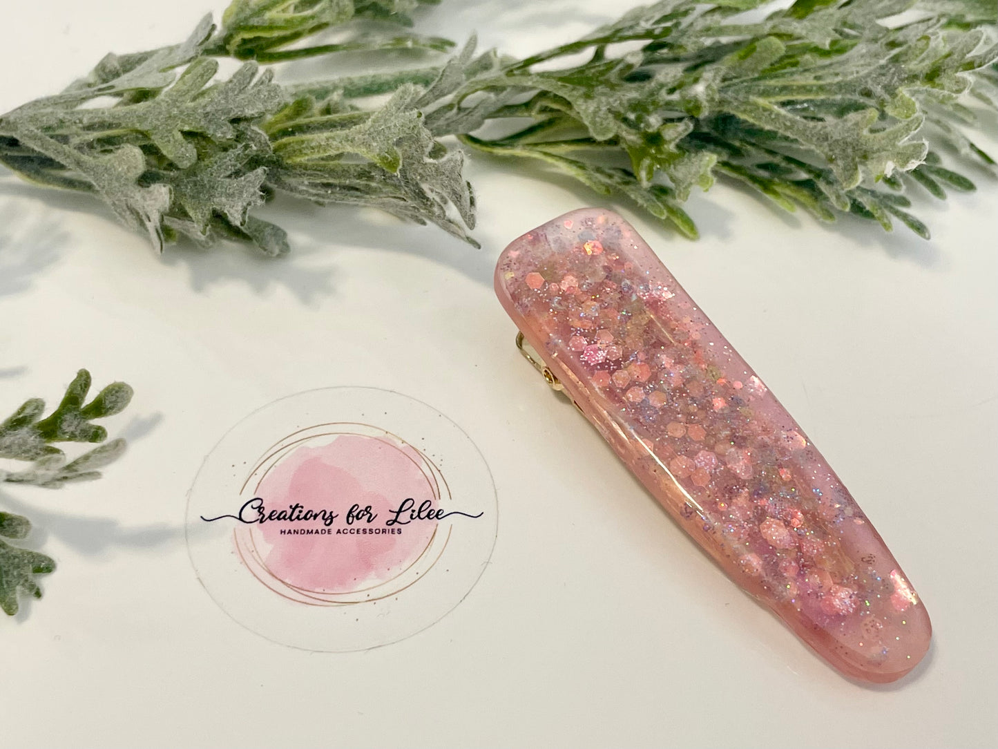 Resin Hair Clips - Pink Chunky Glitter