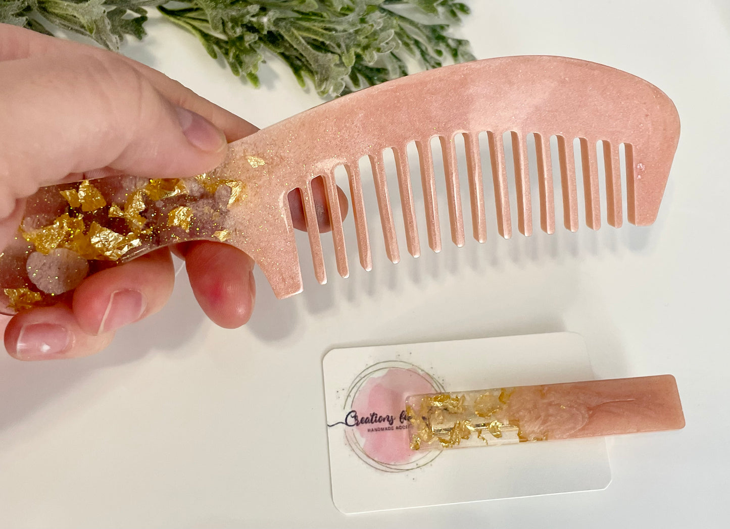 Resin Comb & Hair Clip - Pink, Gold & Glitter