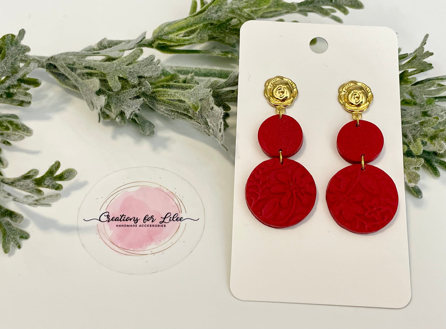 Clay Earrings - Roses & Red Floral Pattern Earrings