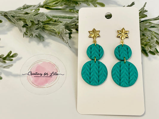 Clay Earrings - Teal Knitted Earrings