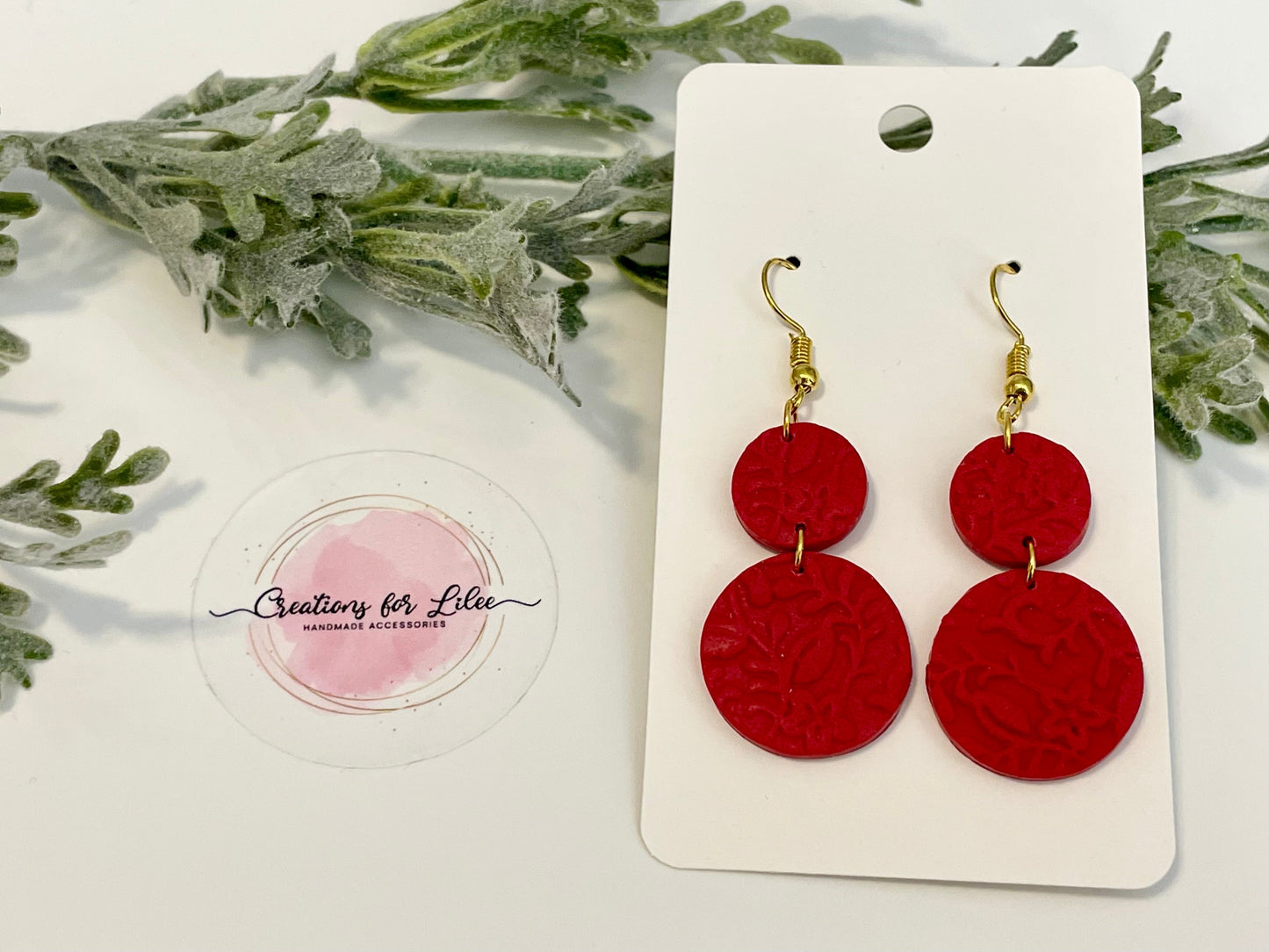 Clay Earrings - Red Floral Pattern Earrings