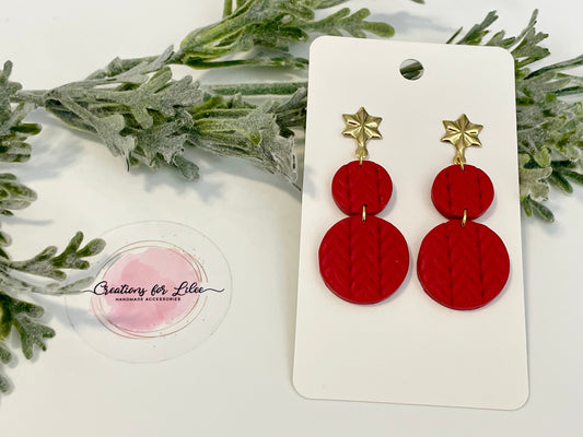 Clay Earrings - Red Knitted Earrings