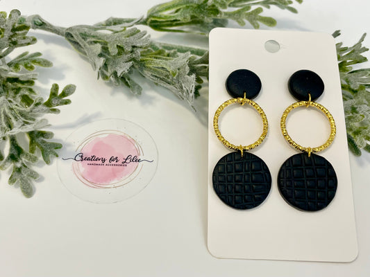 Clay Earrings - Black & Gold Circle Earrings