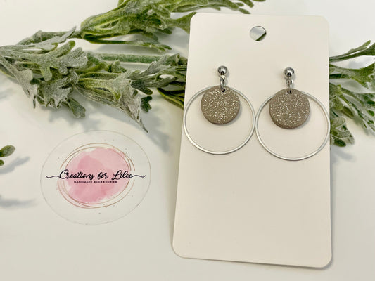 Clay Earrings - Silver Glitter Circle Earrings