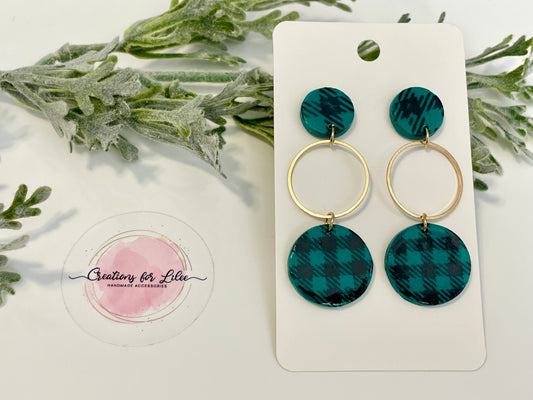 Clay Earrings - Green Plaid Earrings