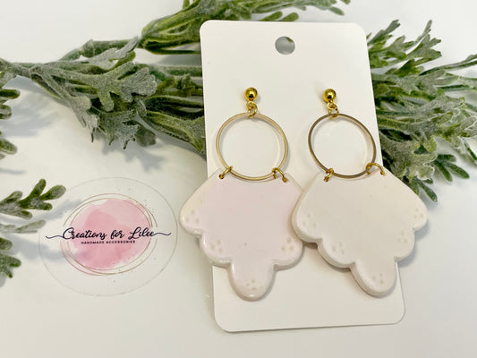 Clay Earrings - White Mica Scalloped Earrings