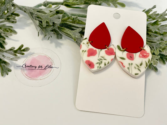 Clay Earrings - Red & Poppy Two-Toned Crescent Drop Earrings