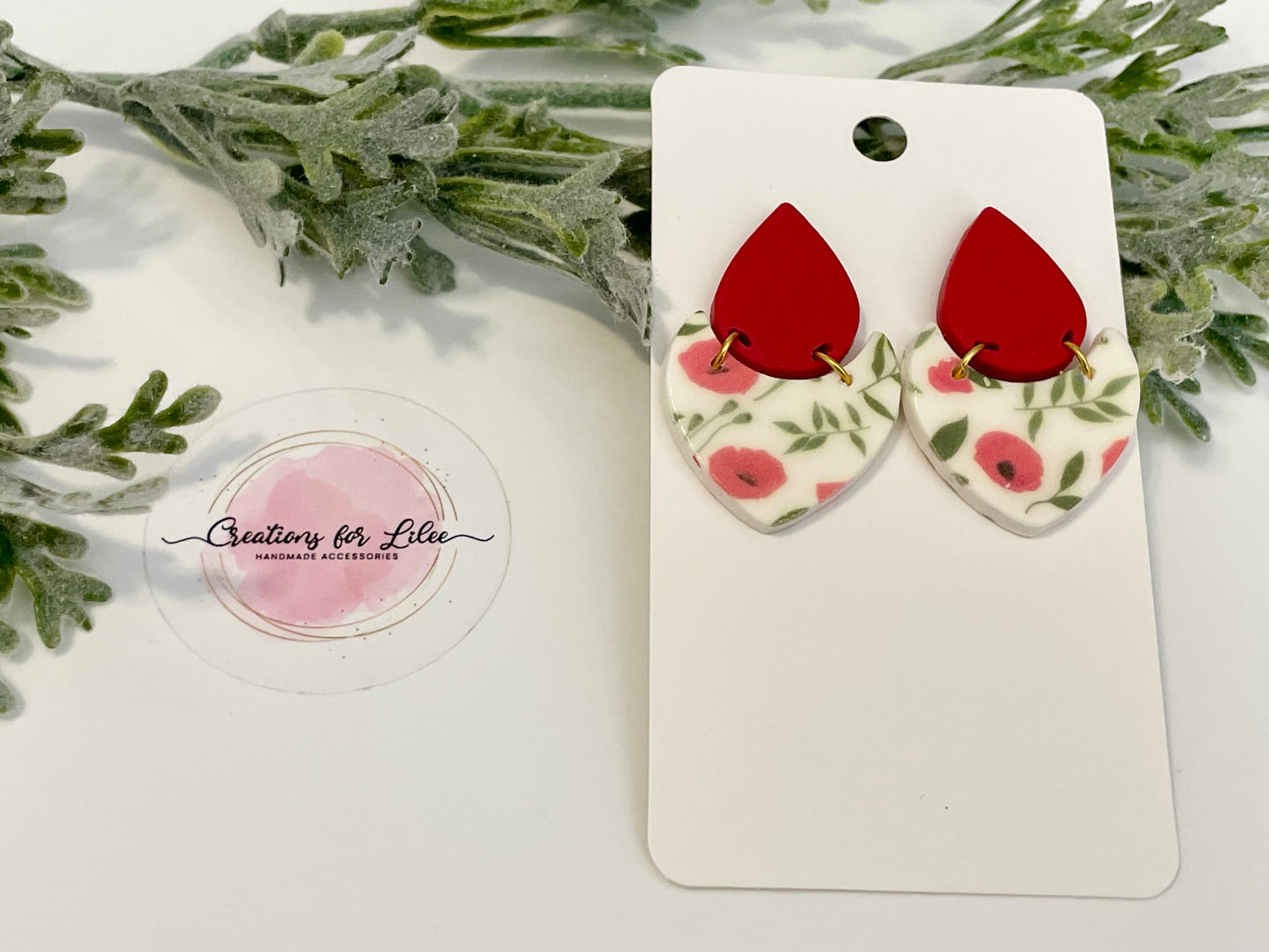 Clay Earrings - Red & Poppy Two-Toned Crescent Drop Earrings