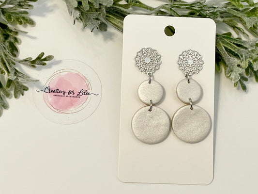 Clay Earrings - Pearl White Earrings w/ Mandala Stud