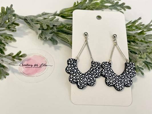 Clay Earrings - Black & White Scalloped Arch Earrings