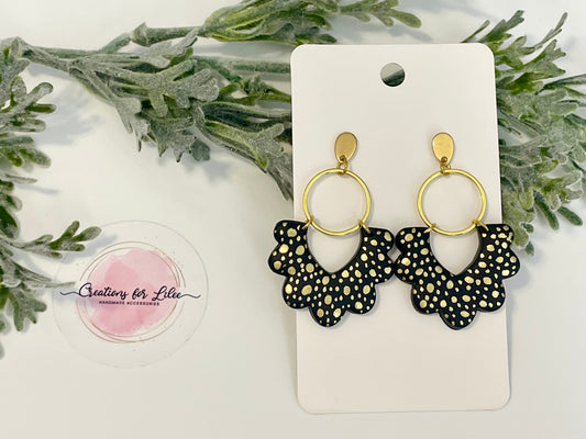 Clay Earrings - Black & Gold Scalloped Arch Earrings