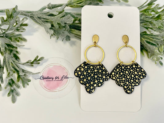 Clay Earrings - Black & Gold Scalloped Earrings